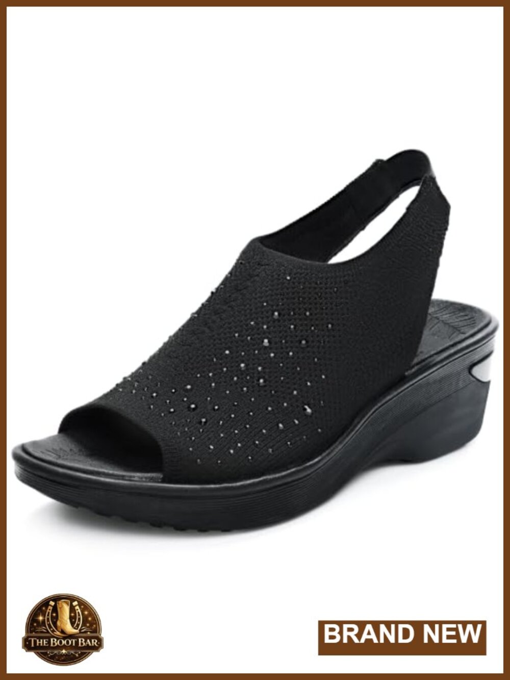 Wedge Sandals Dressy Arch Support Peep Toe Slingback Rhinestone